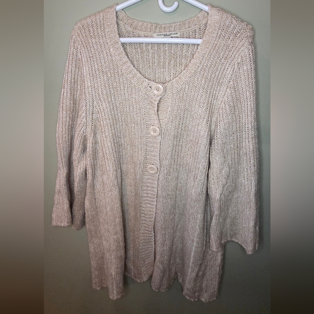 Carolyn Taylor Knit Cardigan Sweater – Beige – Size XL